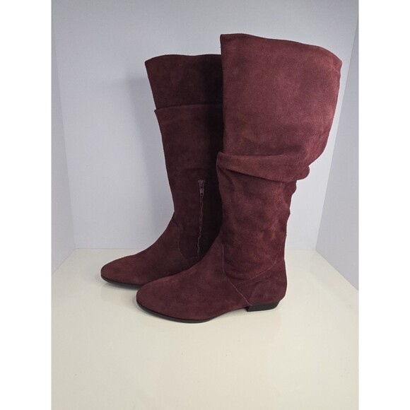 Array Burgundy Suede Low Heel Slouch Boots Sz 6.5 W Minimalist Comfort @ Work - Picture 1 of 9